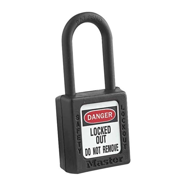 Master Lock 406Blk Lockout Padlock, Keyed Different, Thermoplastic, Black, 1