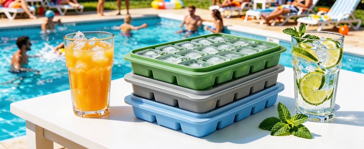 Silicone Ice Cube Trays with Lid, 1 Pack 15 Cubes with Removable Lid | Easy
