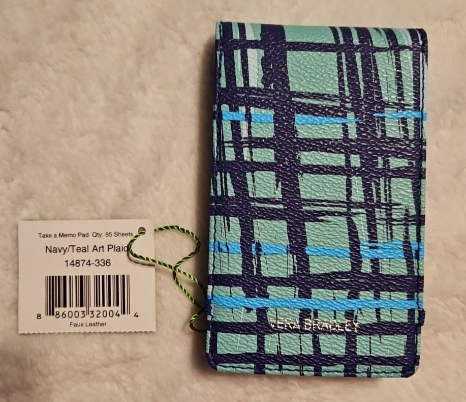 New Vera Bradley Take A Memo Pad Navy/Teal Art Plaid Katalina Blue 85 Sheets NWT