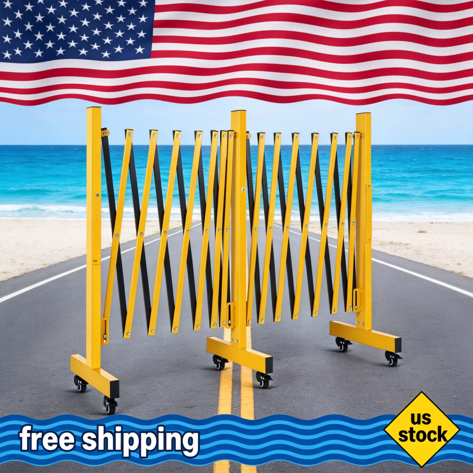 - Heavy-Duty Telescopic Steel Barrier with 6 Swivel Wheels 9FT Gate Barricade