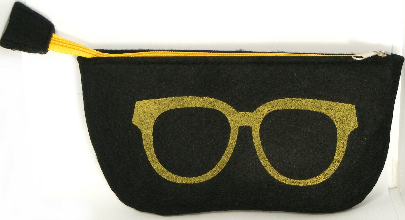 NEW Soft Strong Felt BLACK /YELLOW Case w/ Zipper for all Sunglasses Eyeglasses