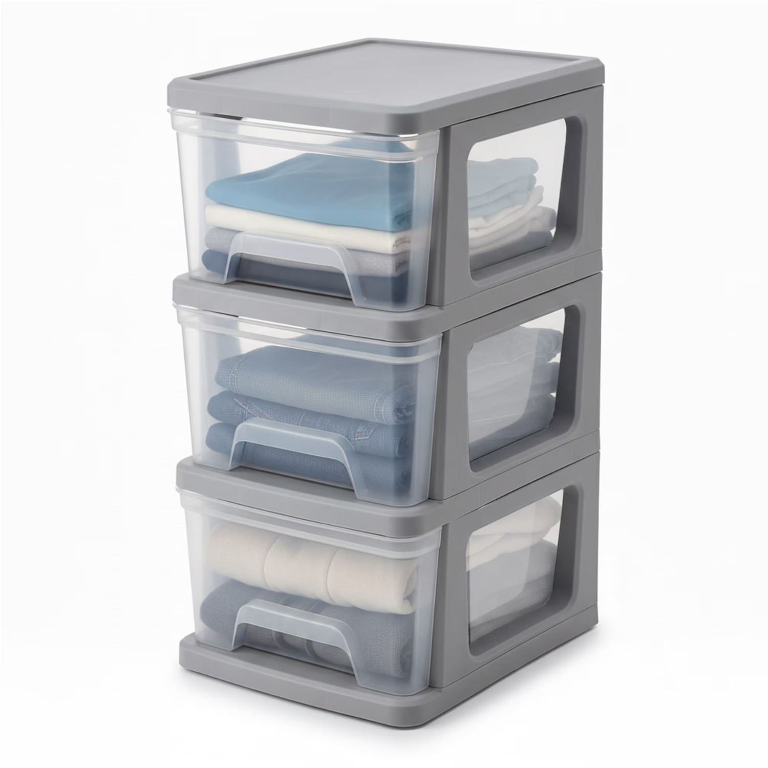 Starplast 3-Drawer Organization Tower Medium Storage Cart, Silver Plastic, 2 PK