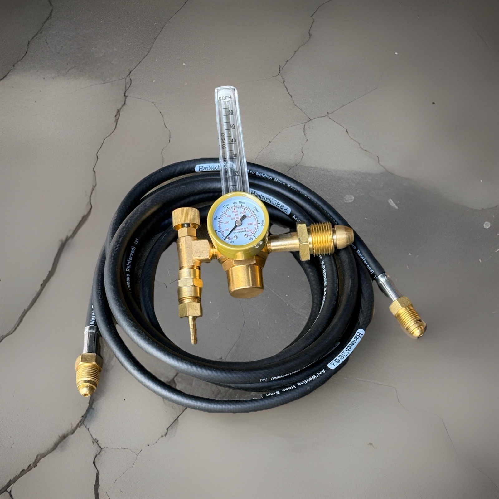 CO2 Argon Flow Meter Gas Regulator Gauge & 10’ Welding Gas Hose CGA 580 Mig Tig