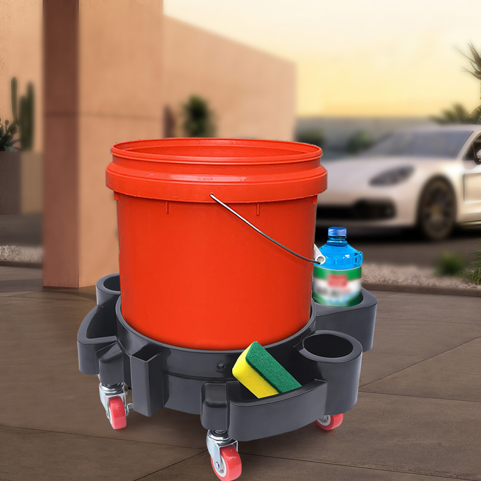 For Bucket Detailing Cleaning Kits Holder Heavy Duty Rolling Car Wash Dolly Cart
