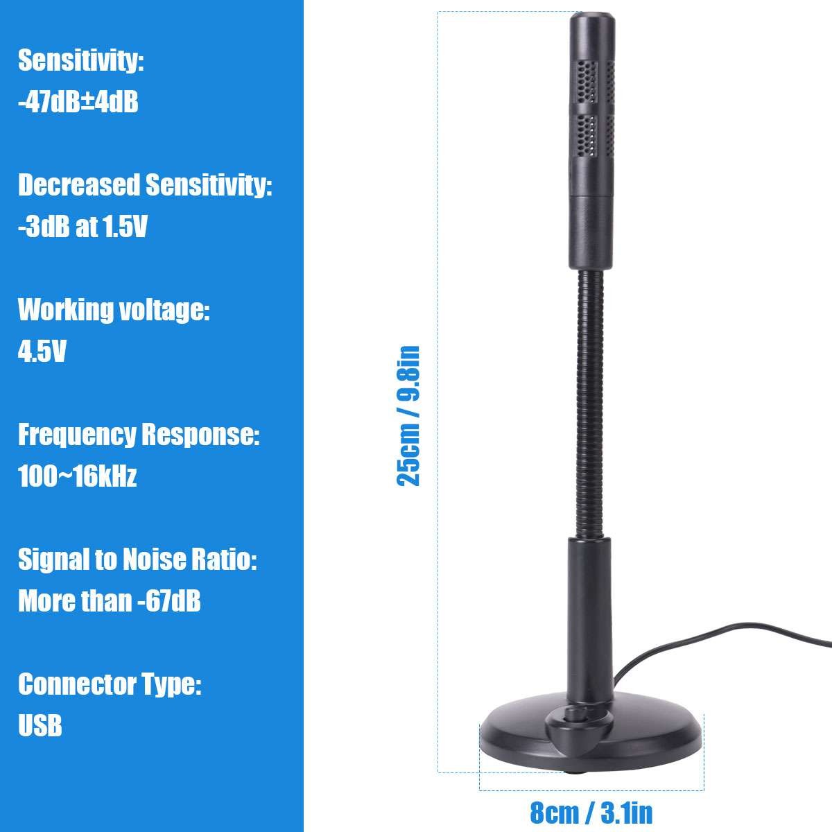 Computer Mini Condenser Microphone USB Stand Recording Mic For PC Desktop Laptop