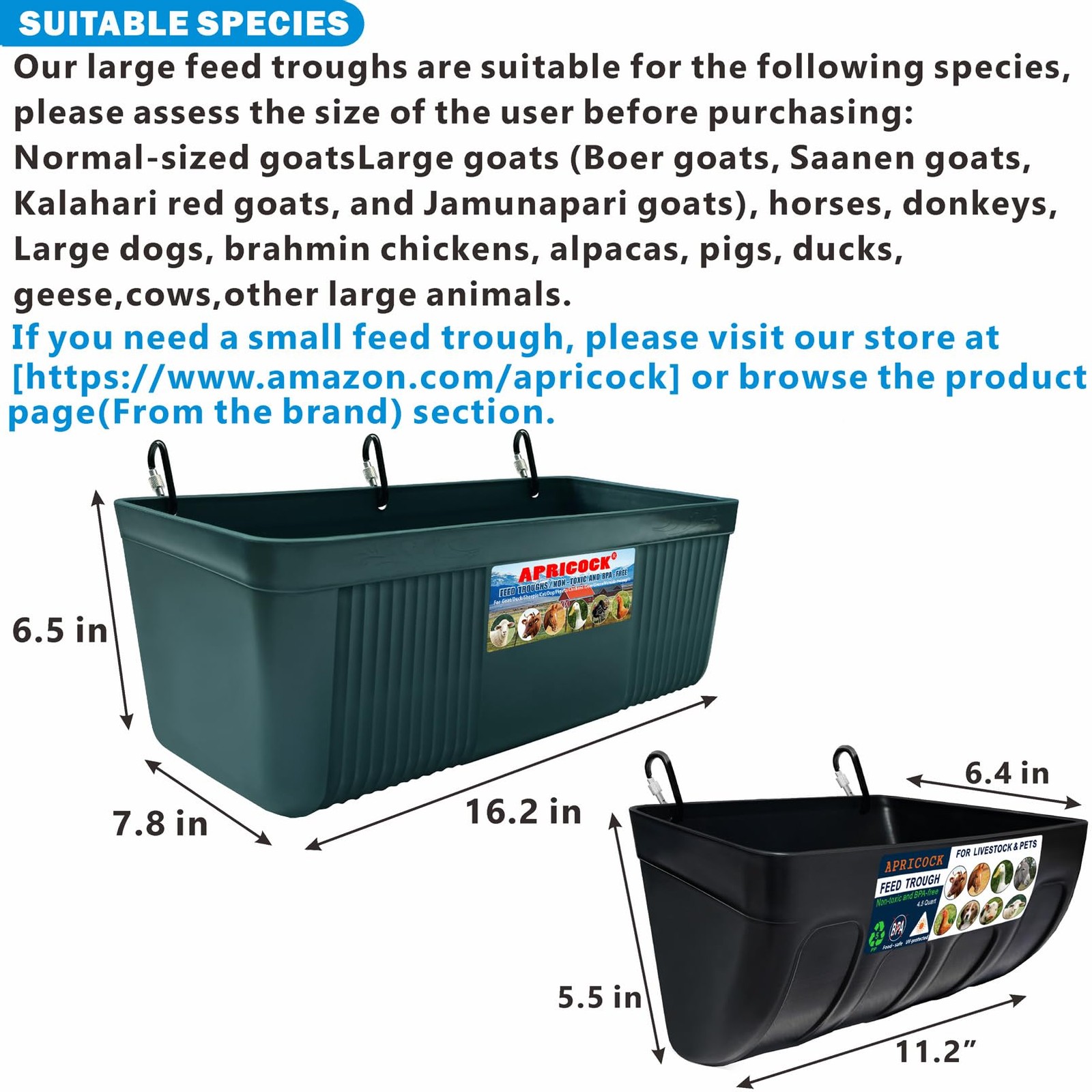 Large Feed Trough and Goat Feeder - 2 Pack Hanging Feeder with Clips, Waterer...