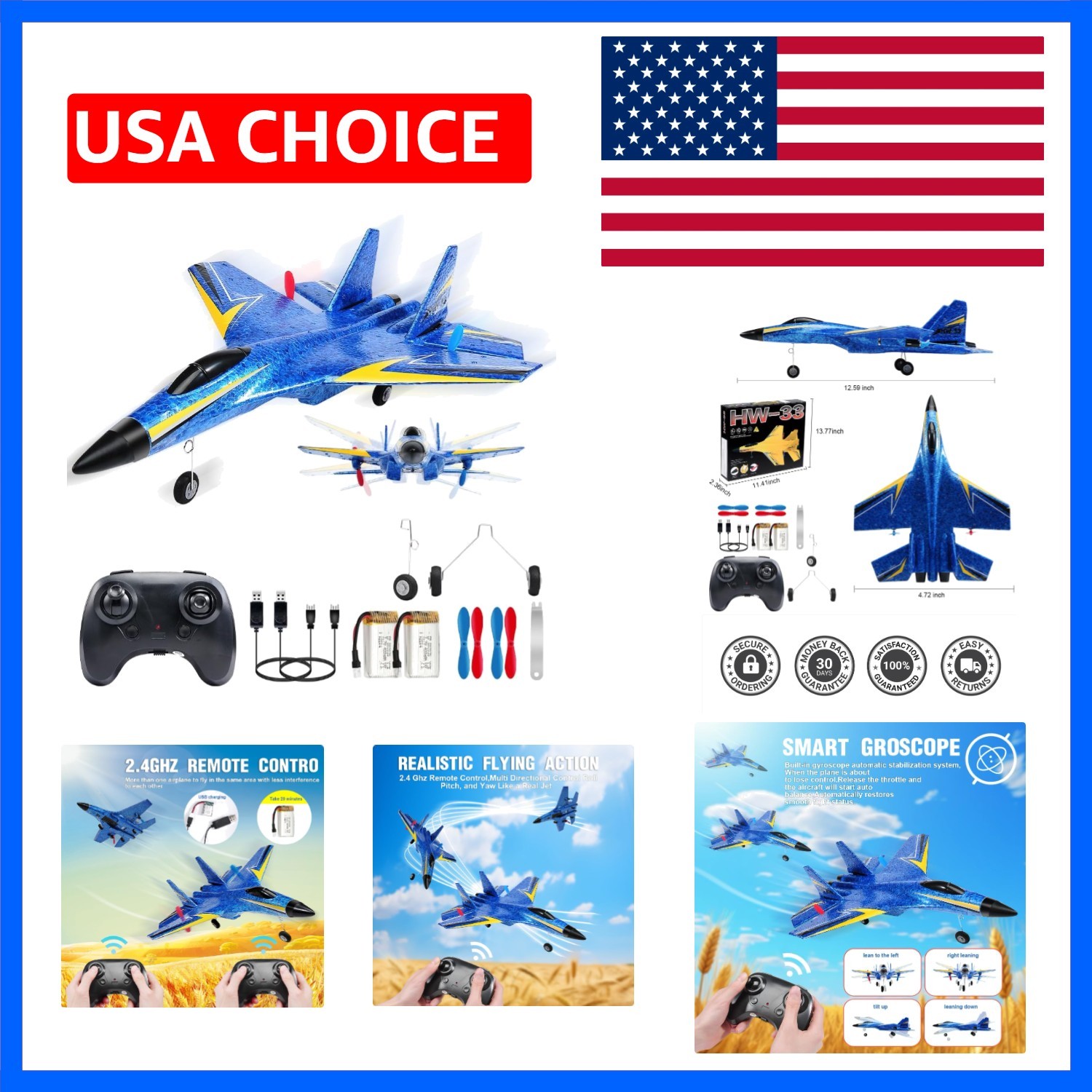 RC Airplane Su-27 2.4GHz 2CH with Gyro Stabilizer&2 Batteries Lightweight RC ...