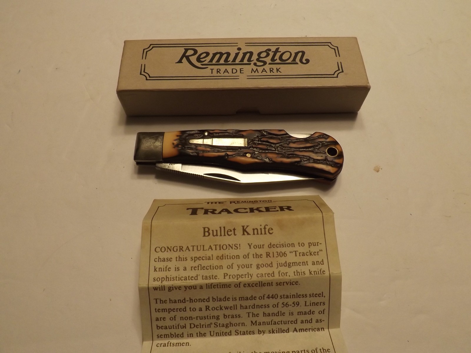 1990 Vintage Remington USA Bullet Large Pocket Knife R-1306  NEW  IN BOX