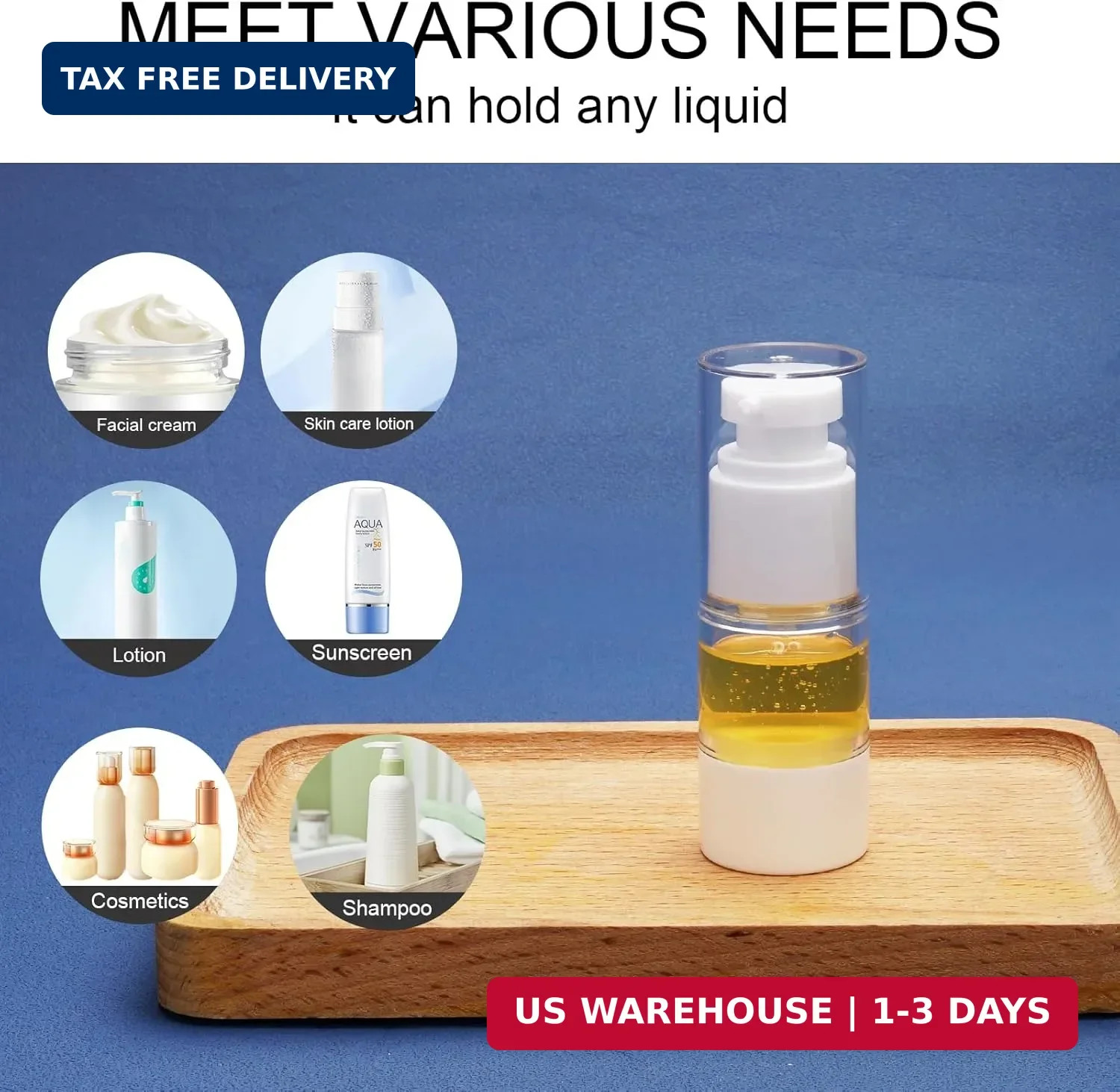 Airless Pump Bottles 8 Pack 0.5oz/15ml Empty Clear Moisturizer Pump Dis