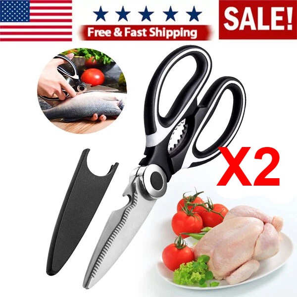 2 Stainless Steel Kitchen Shears Heavy Duty Scissors for Meat Fish Chicken Bones