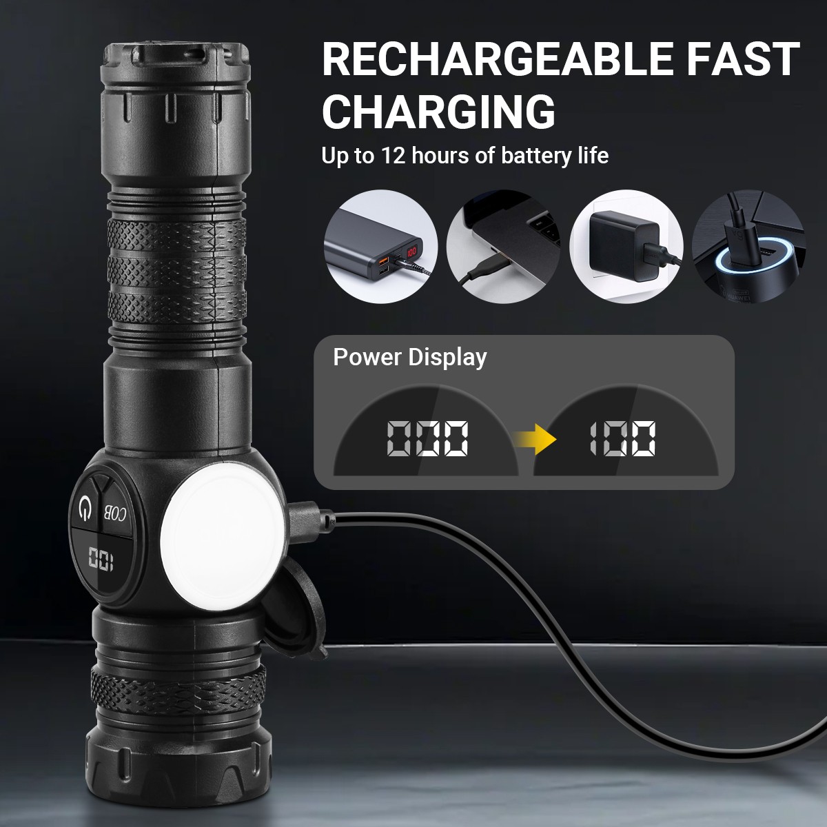 Super Bright 99000000 Lumen LED Magnetic Flashlight Rechargeable LED Work Lights