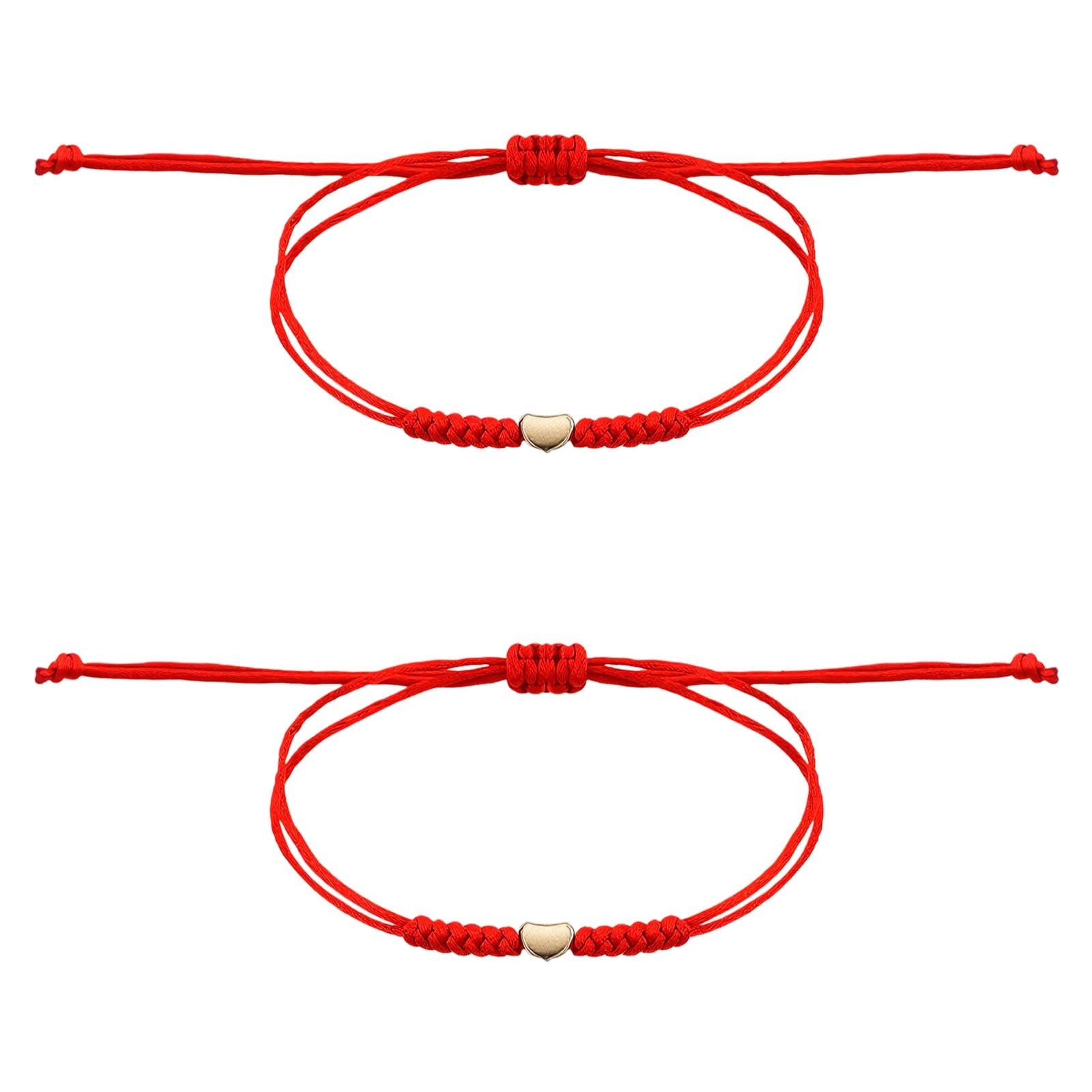 2-Pack Red String Bracelet for Women, Couples & Friends, Adjustable Knot Prot...