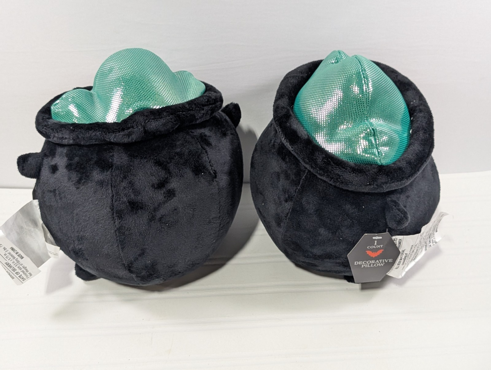 Pack of 2 Decorative Witch Cauldron Pillow Black & Green Round (9.5" x 9.75")