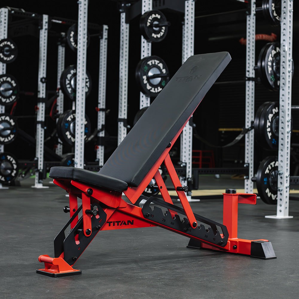 Titan Fitness TITAN Series Red Adjustable Bench, 600LB Incline/1000 LB Flat