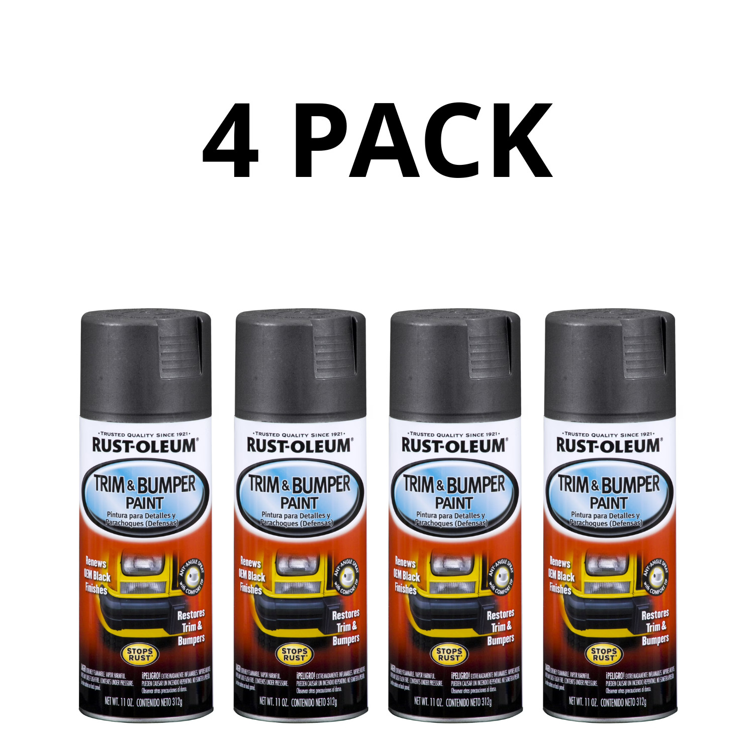 Rust-Oleum Automotive Trim and Bumper Matte Spray Paint, Black, 11 oz, 4 Pack