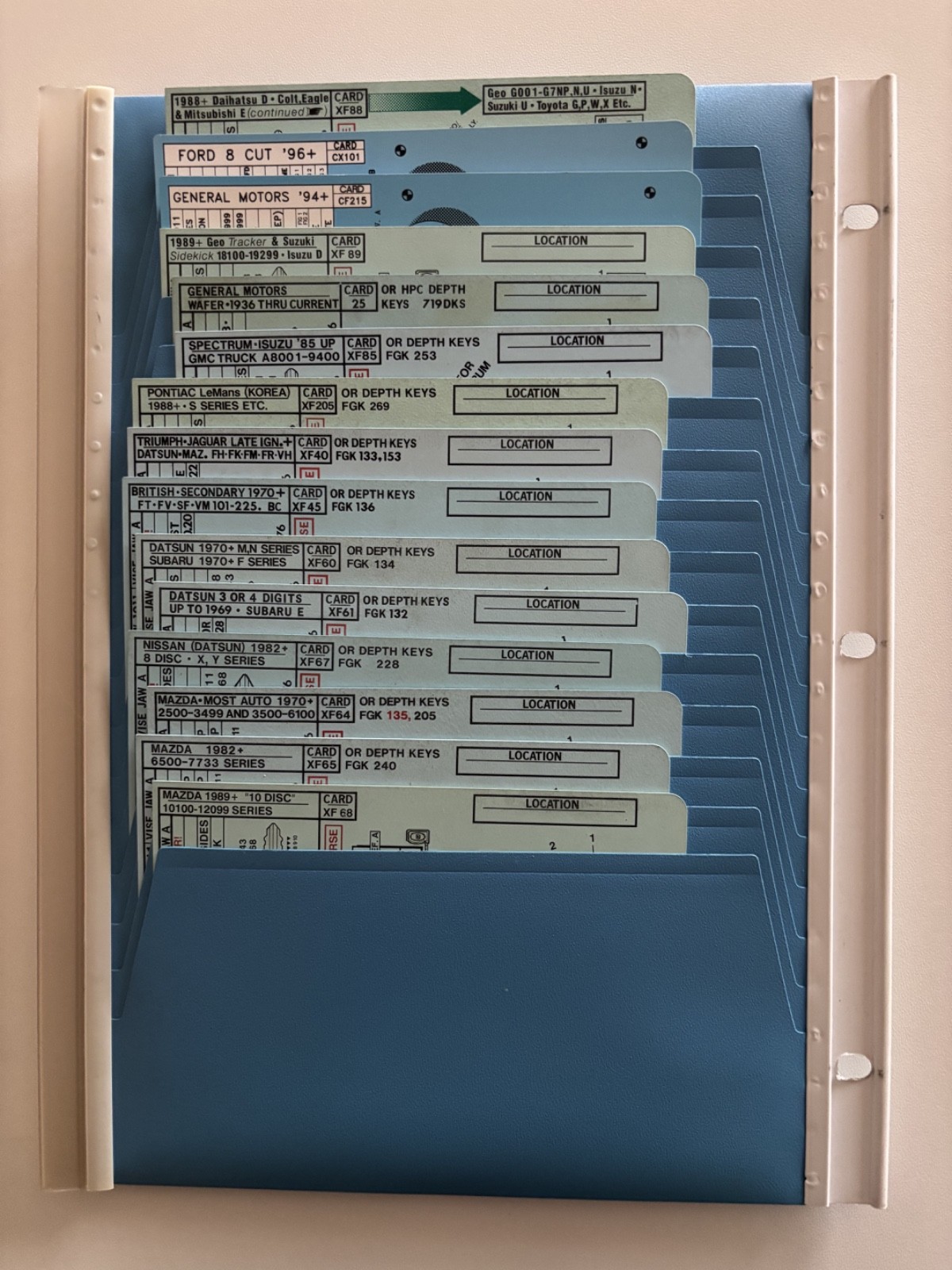 Lot of 75 HPC automotive spacing and depth code cards