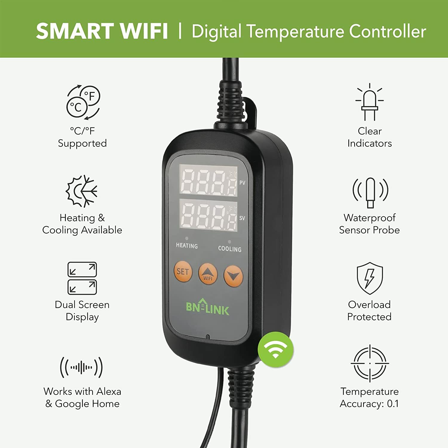 BN-LINK Smart WiFi Digital Temperature Controller Heating Cooling Dual Output