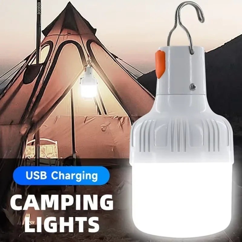 60W USB Rechargeable LED Camping Lantern – Portable Emergency Light with Hook