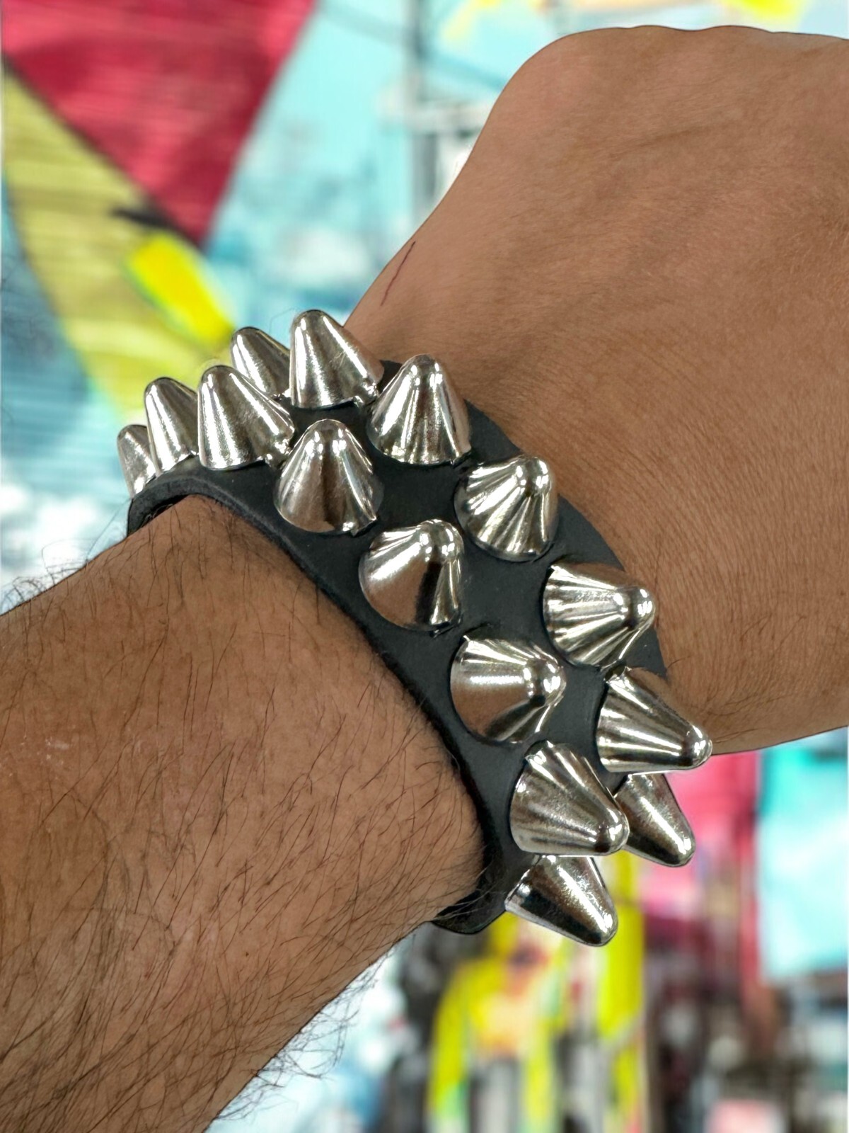 UK77 Conehead  Stud Gothic Punk Deathrock Thrash Metal Leather Cuff Bracelet