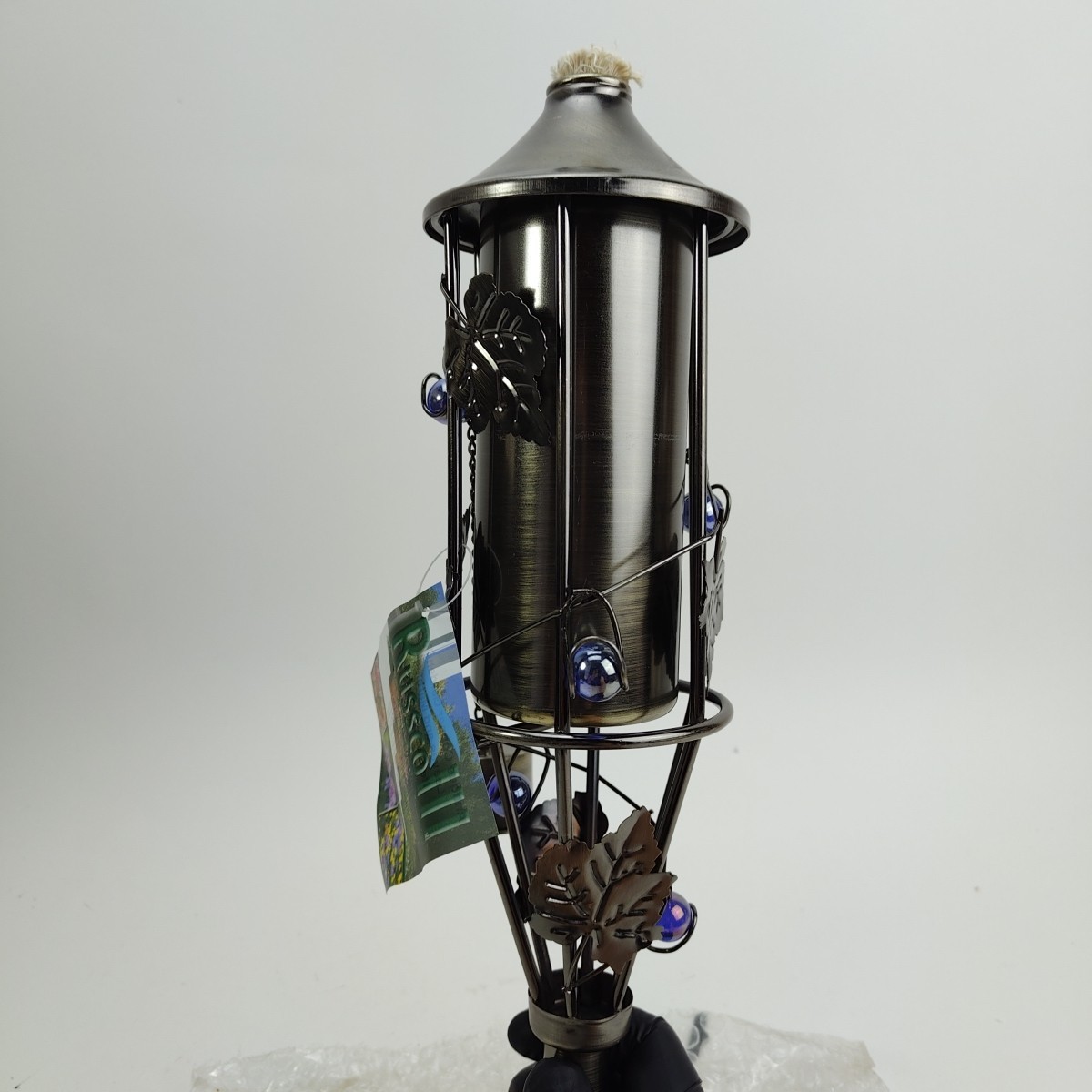 Vintage Russco III Garden Torch with Antique Copper Finish with Leaves & Marbles
