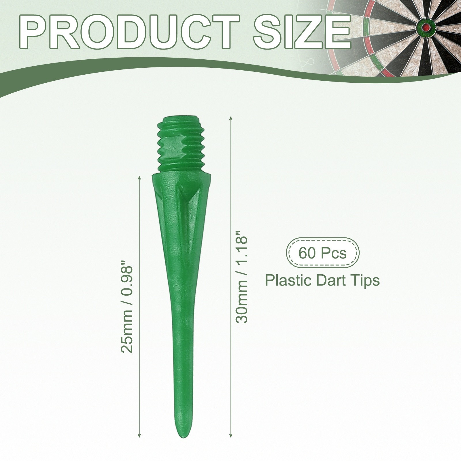 Plastic Dart Tips, 2BA Thread Soft Tip Dart Accessories 60 Pack & Green