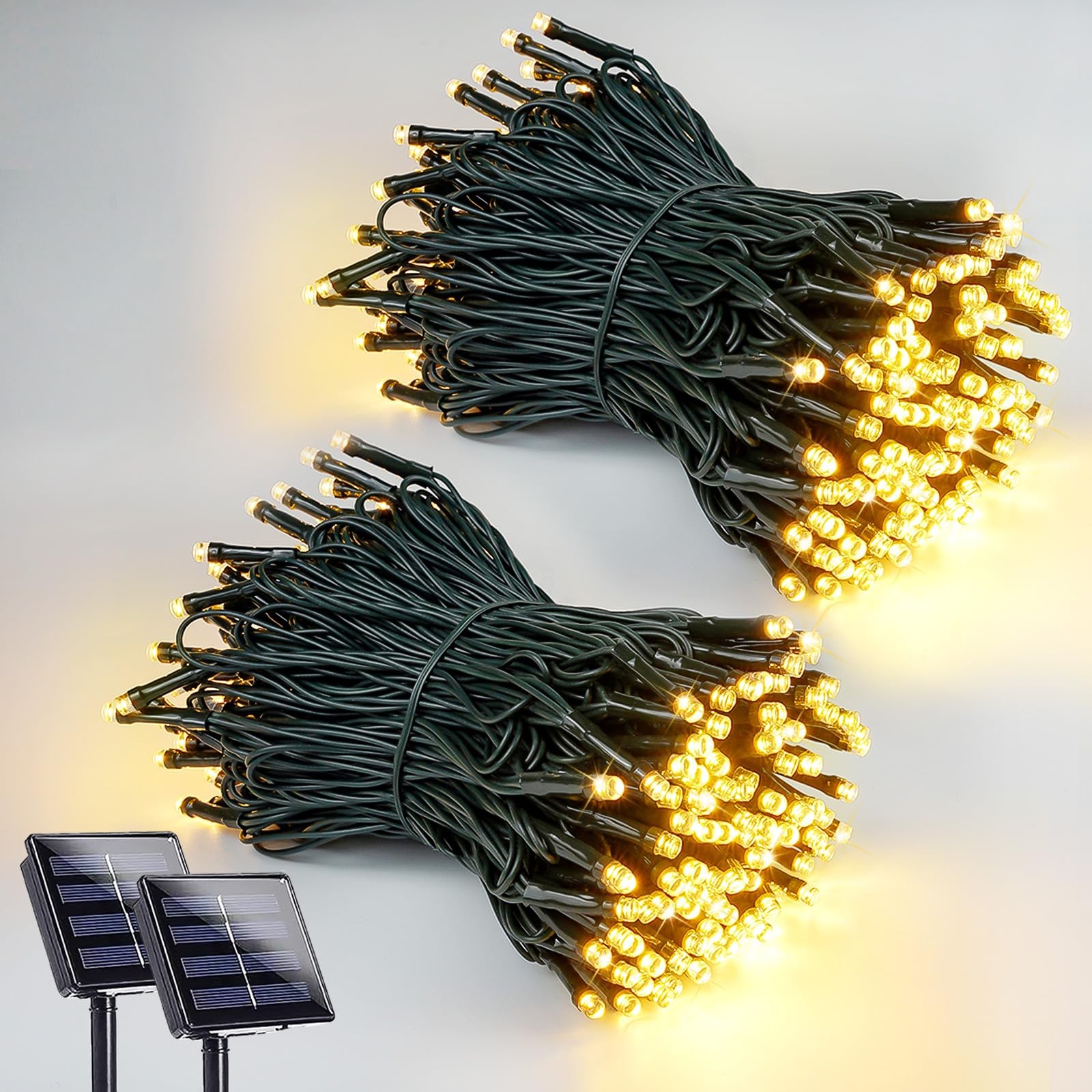 2 Pack 200 LED Solar String Lights for Outside, Solar Christmas Lights Outdoo...