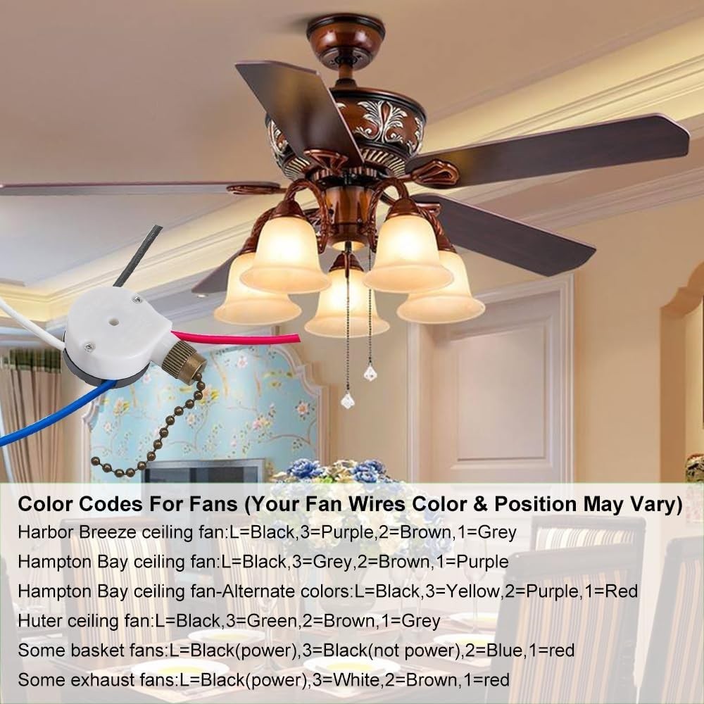 Ceiling Fan Switch 3 Speed 4 Wire Replacement Part for Hunter Hampton Bay
