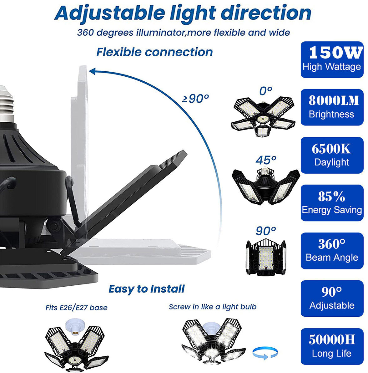 9000000LM LED Garage Light Super Bright Work Shop Ceiling Lights Deformable Bulb