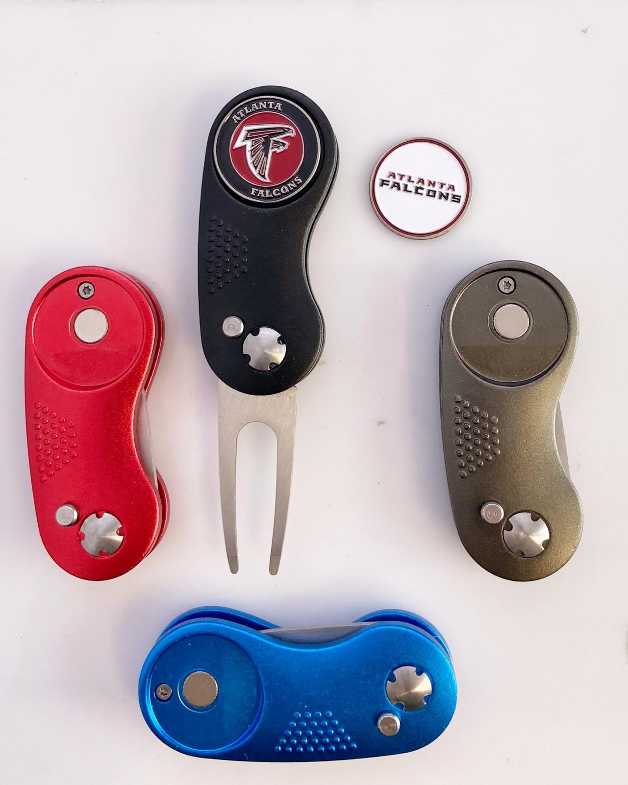 NFL 2 Prong Switchblade GOLF DIVOT REPAIR TOOL Gray + Ballmark ATLANTA FALCONS