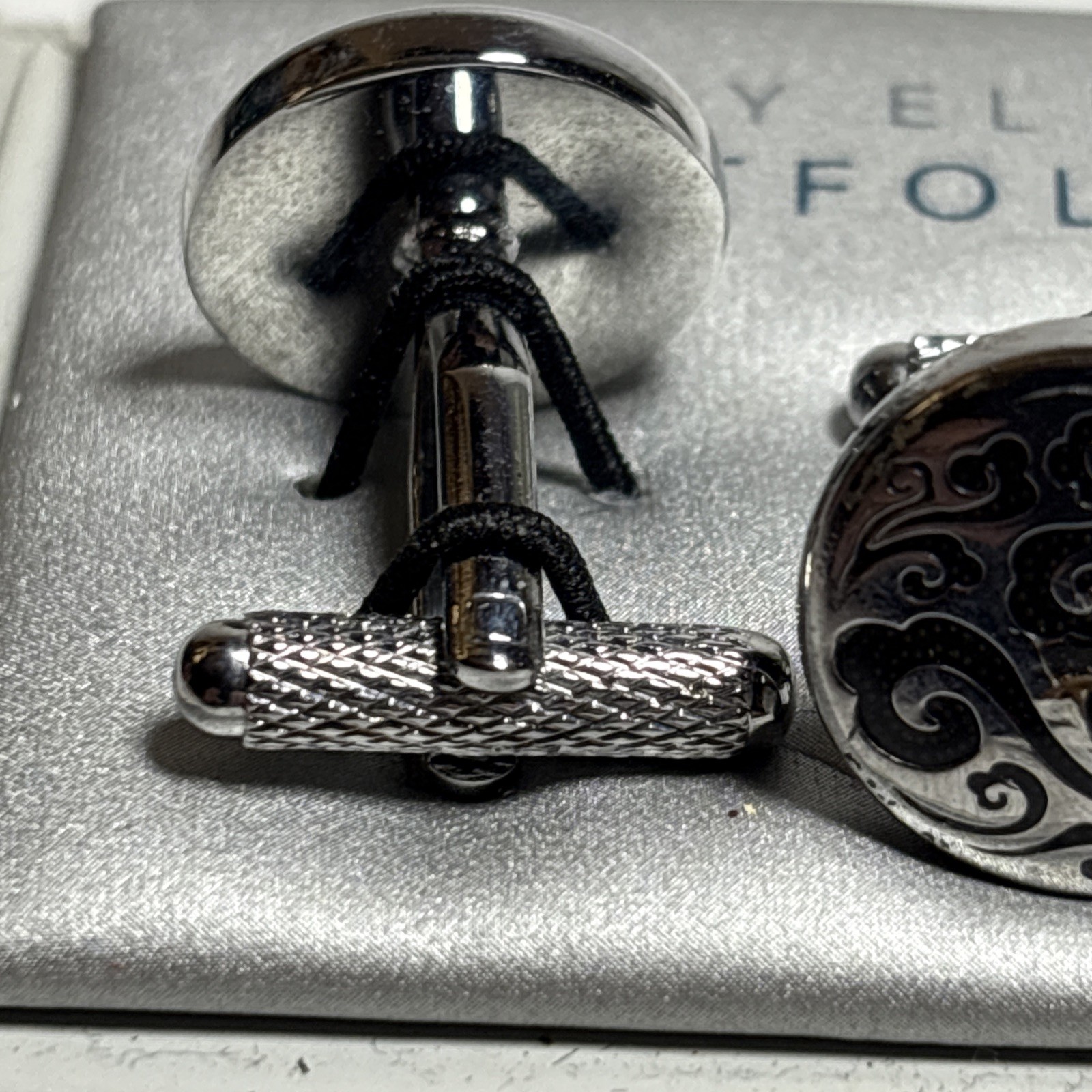 Men's Cufflink Set – Round Silver Tone & Black – Perry Ellis Portfolio