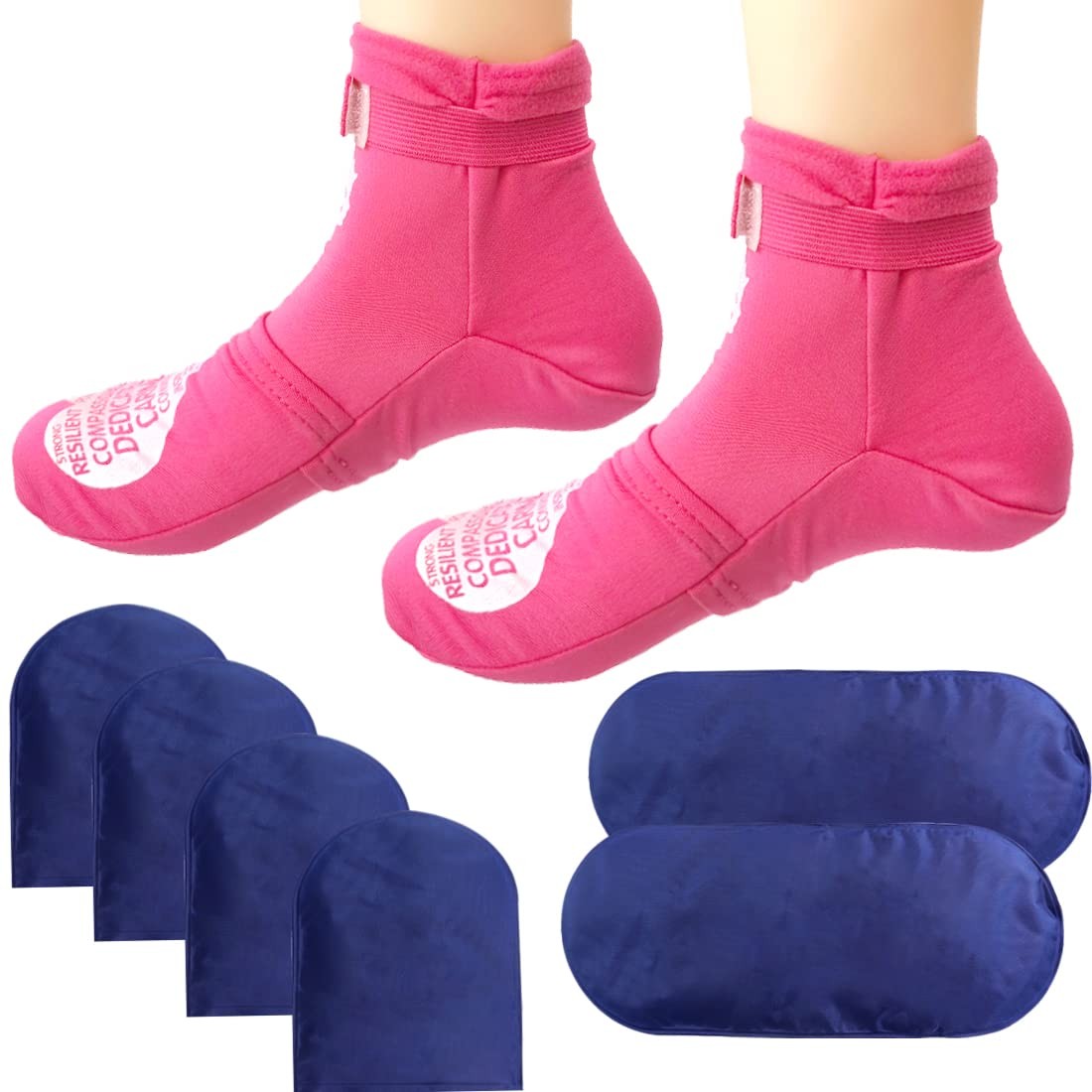 Reusable Cold Therapy Socks, Gel Ice Pack for Feet Heels One Size, Pink