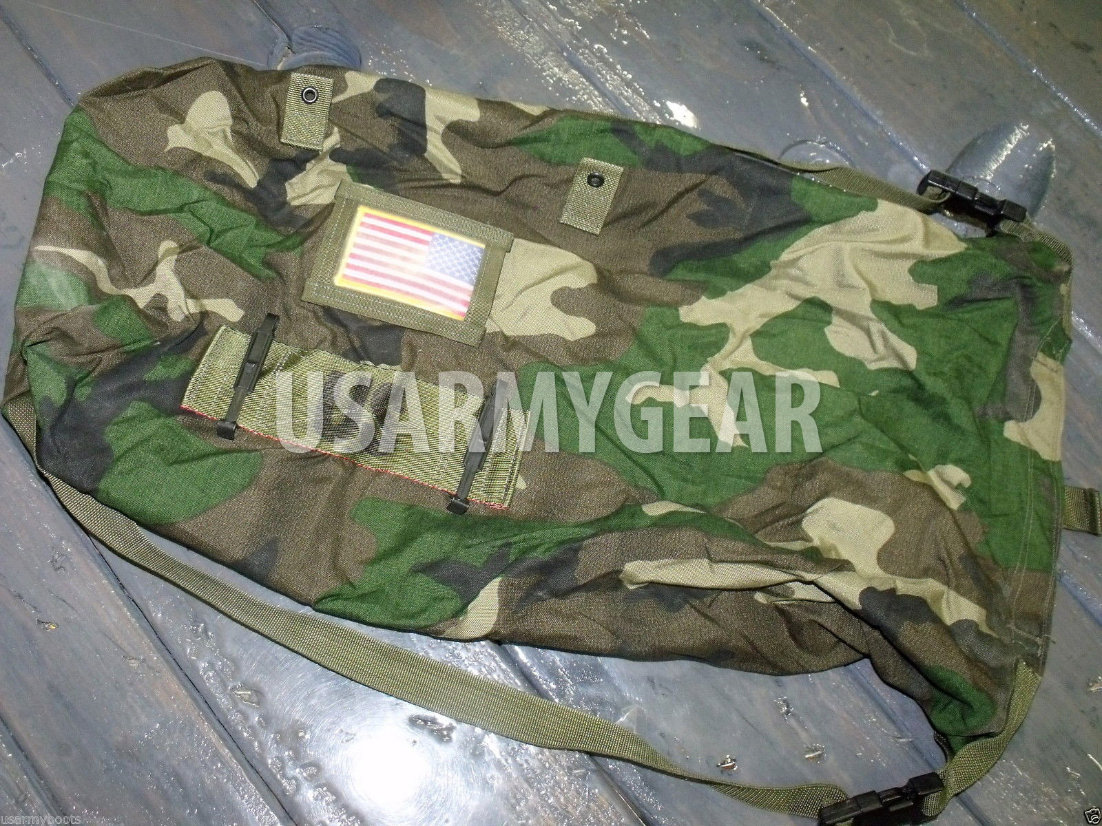 US Army Woodland Camo NBC Chem Chemical Suit Bag Back Pack Straps USGI Mopp Gear