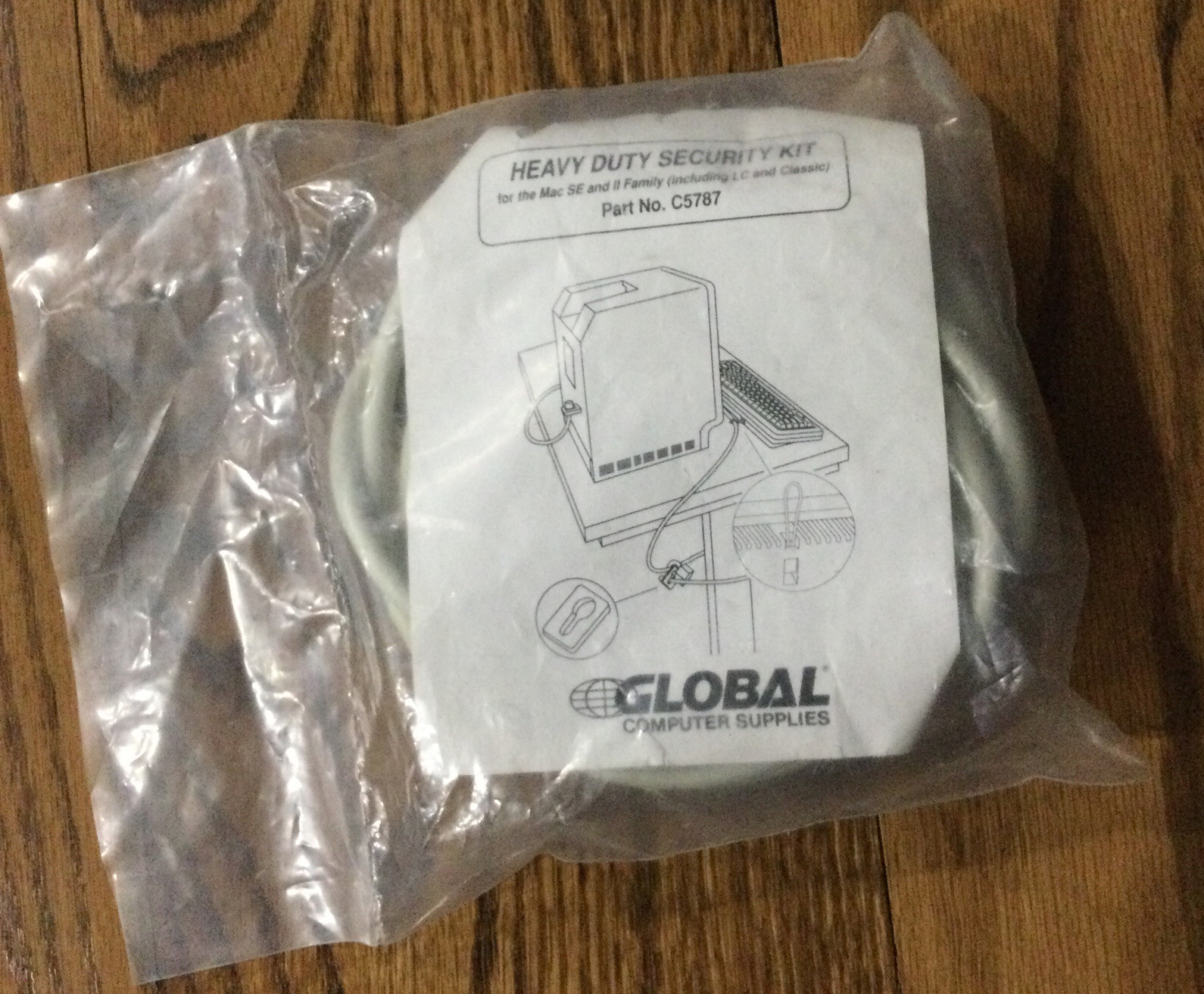 Vintage Heavy Duty Vinyl Coated Global Desktop Computer Cable Lock kit w/ 2 Keys