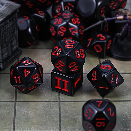 DND Polyhedral Dice Set (15pcs) D4-D100 Game Dice with Dice Bag Black & Red