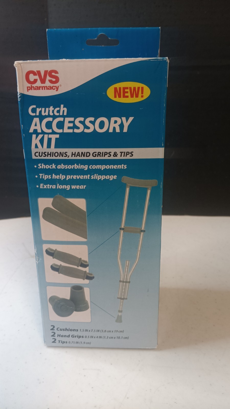 CVS Crutch Accessory Kit Gray Includes Cushions, Hand Grips & Tips NEW SEALED