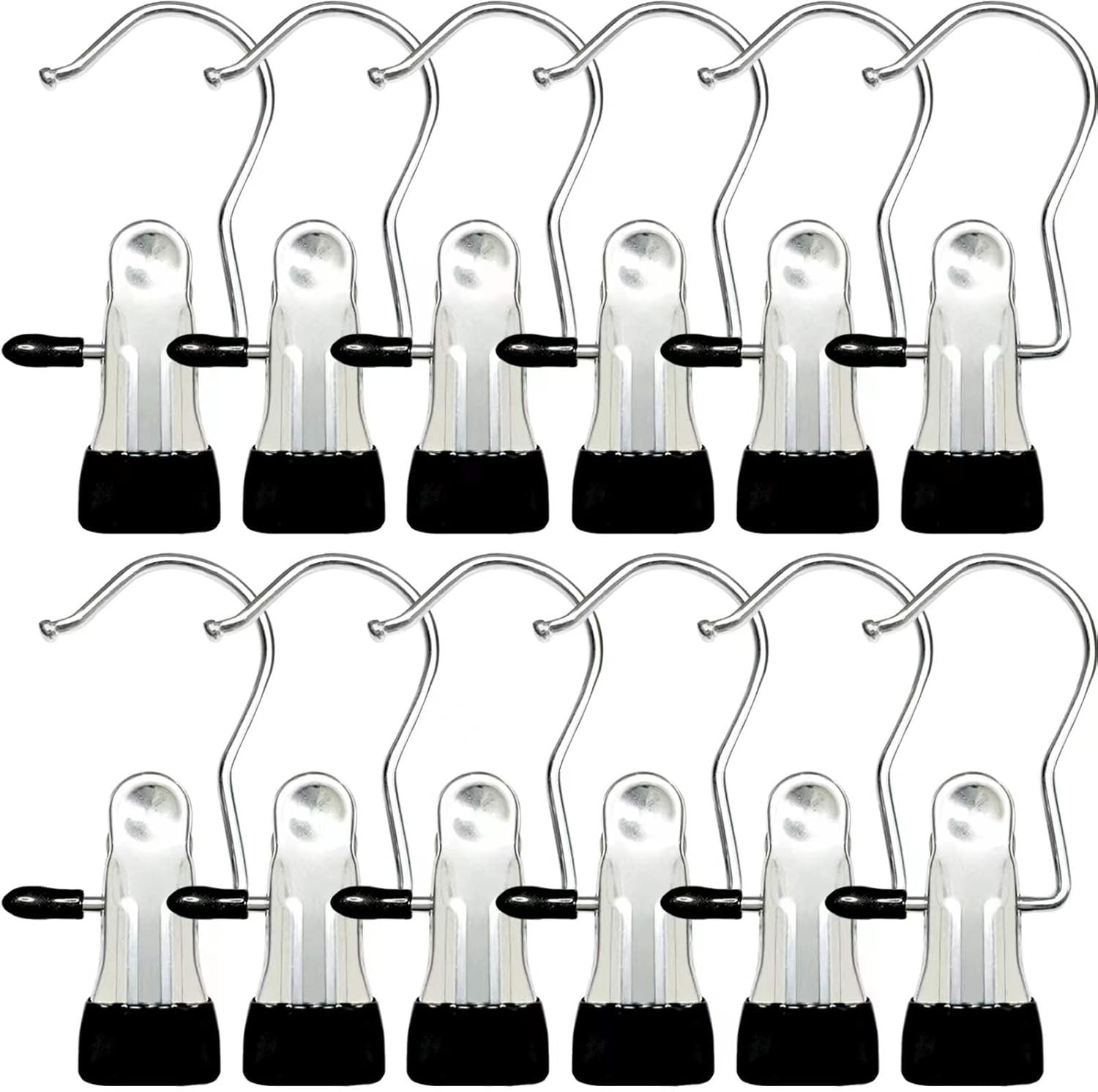 Boot Hangers for Closet, 12 Pack Hanging Hooks 12 Pack, Black, Silver