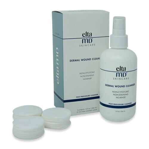 Elta MD Skincare Dermal Wound Cleaner 8oz/236mL + 21 Lint Free Cosmetic Pads New