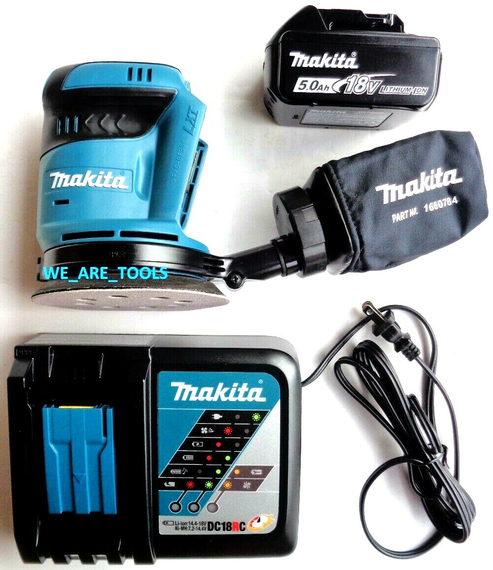 Makita XOB01 18 Volt 5" Cordless Orbit Sander, 1) BL1850B 5.0 Battery,  Charger