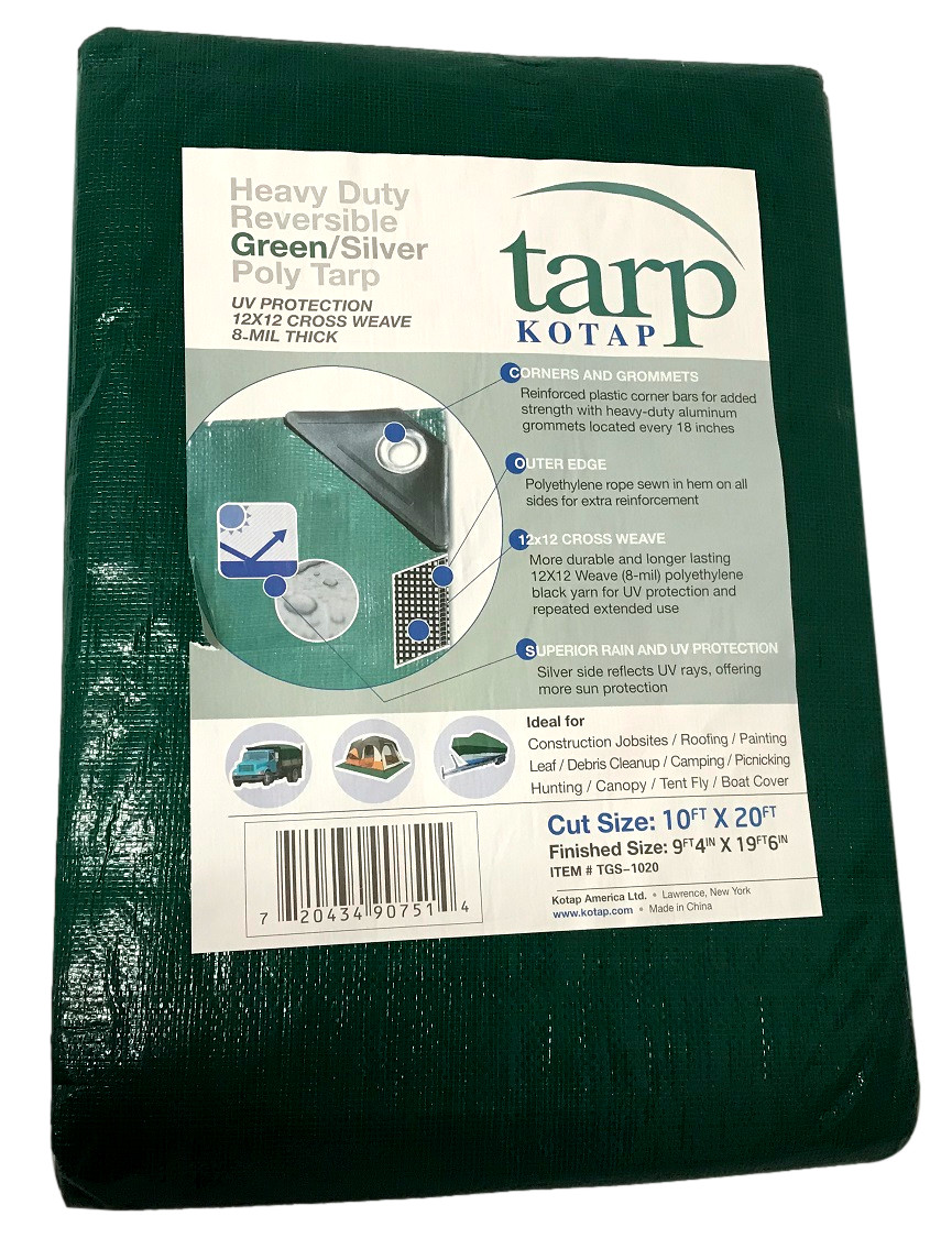 Kotap TGS-1020 - Heavy Duty Reversble Green Poly Tarp, 10ft x 20ft