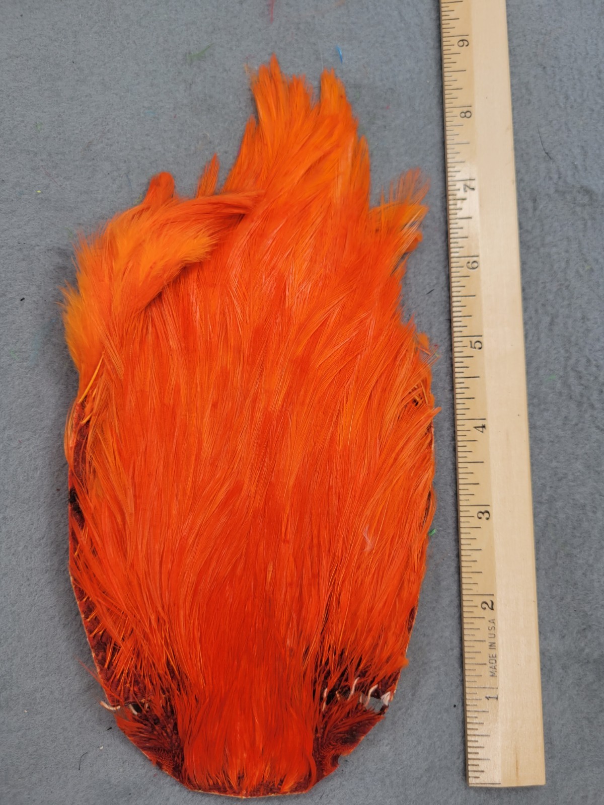 Lot 325, Grade B, DYED BRIGHTER ORANGE India Rooster Streamer Neck Cape Feathers