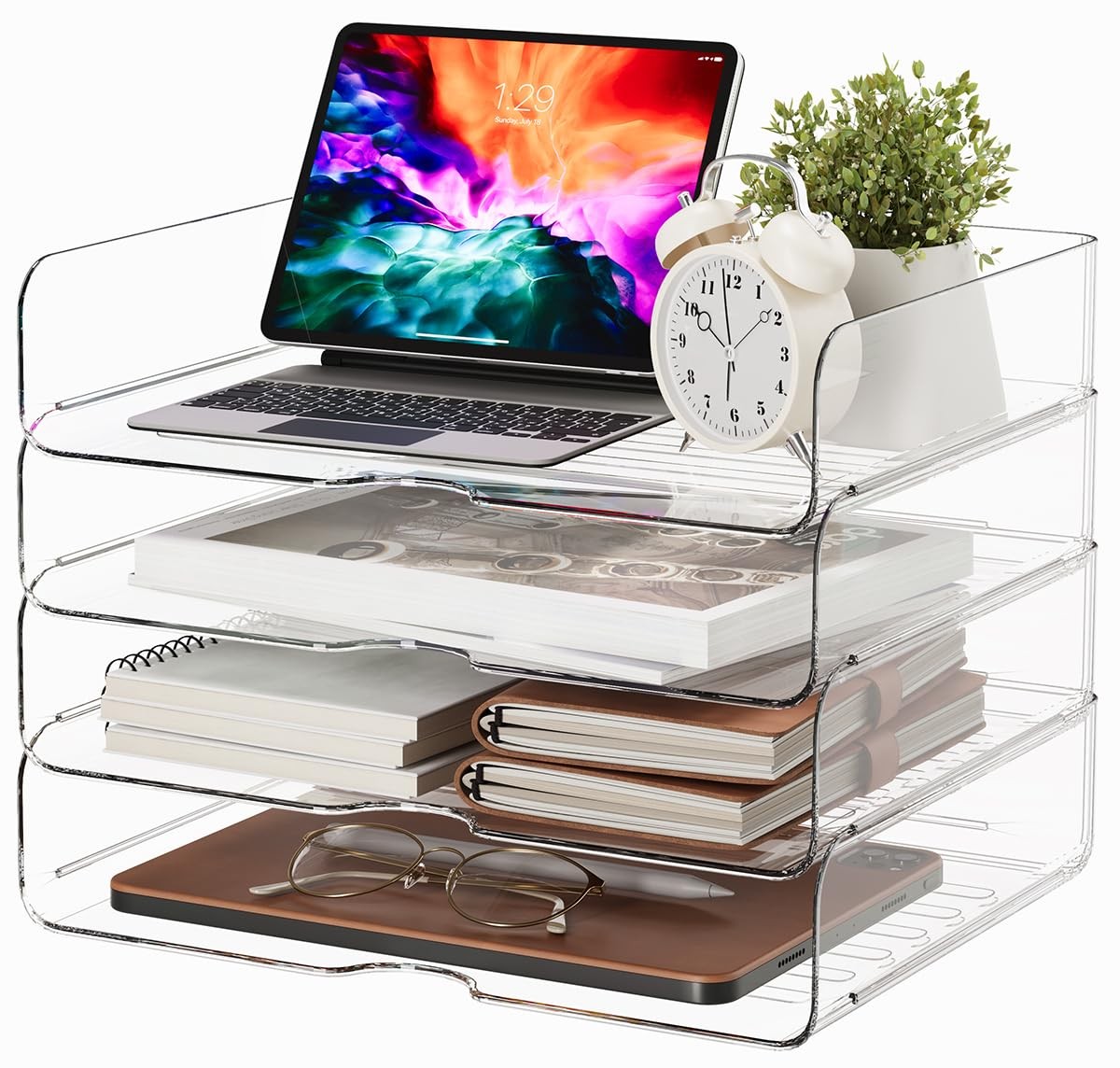 DCA Large Capacity Desk Organizer, 4 Tier Paper Wide 13in, Clear
