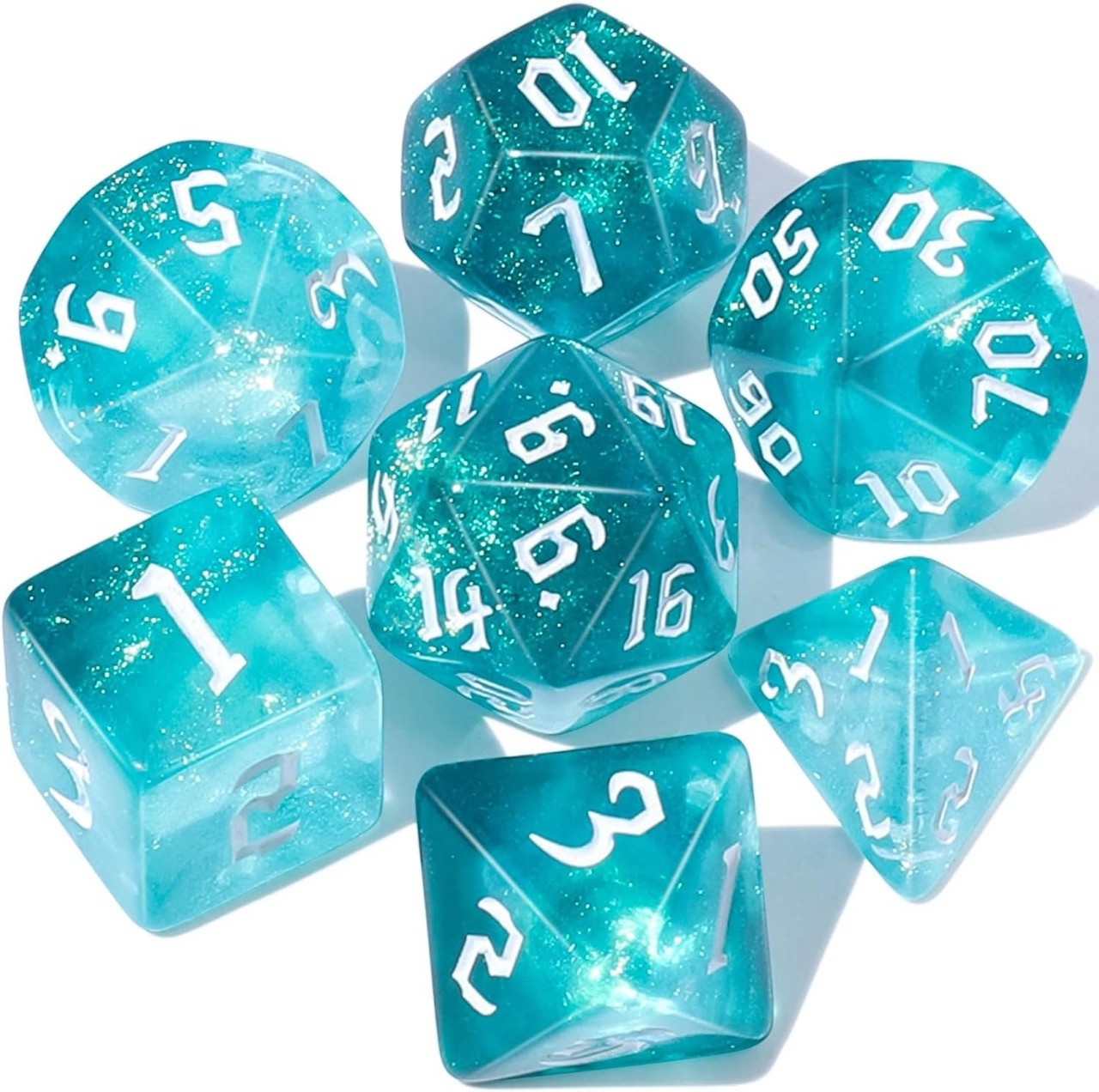 Glitter DnD Dice Set - Aquamarine, Blue