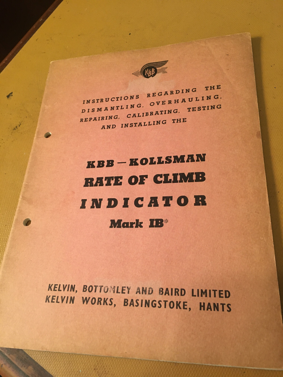 KBB Kollsman Mark-1B Rate of Climb Indicator Overhaul Booklet Manual