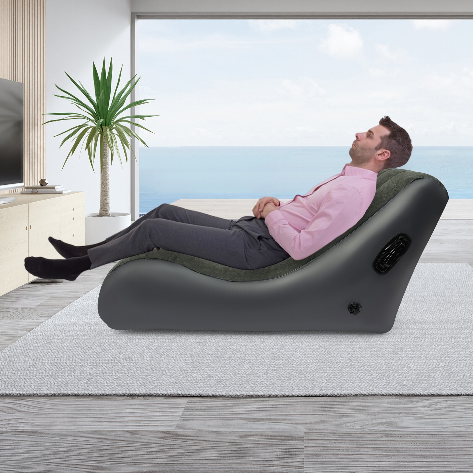 S-Shaped Inflatable Sofa Bed, Waterproof & Foldable with Air Pump