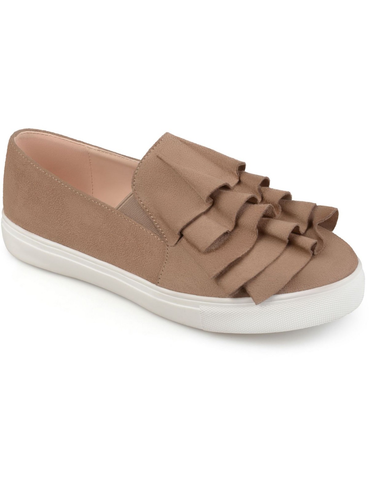 JOURNEE COLLECTION Womens Beige Ruffled Stretch Glint Round Toe Flats 8
