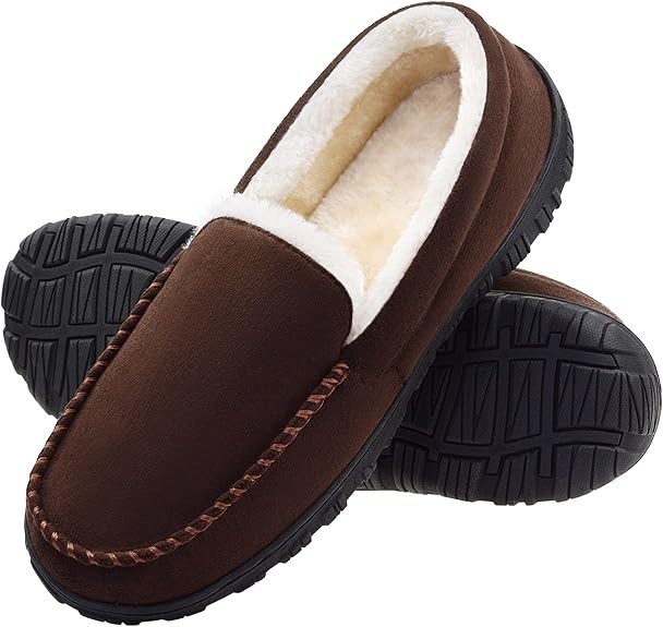 Mens Moccasin Slippers Indoor Outdoor House Slippers Warm Plush Fuzzy Memory ...