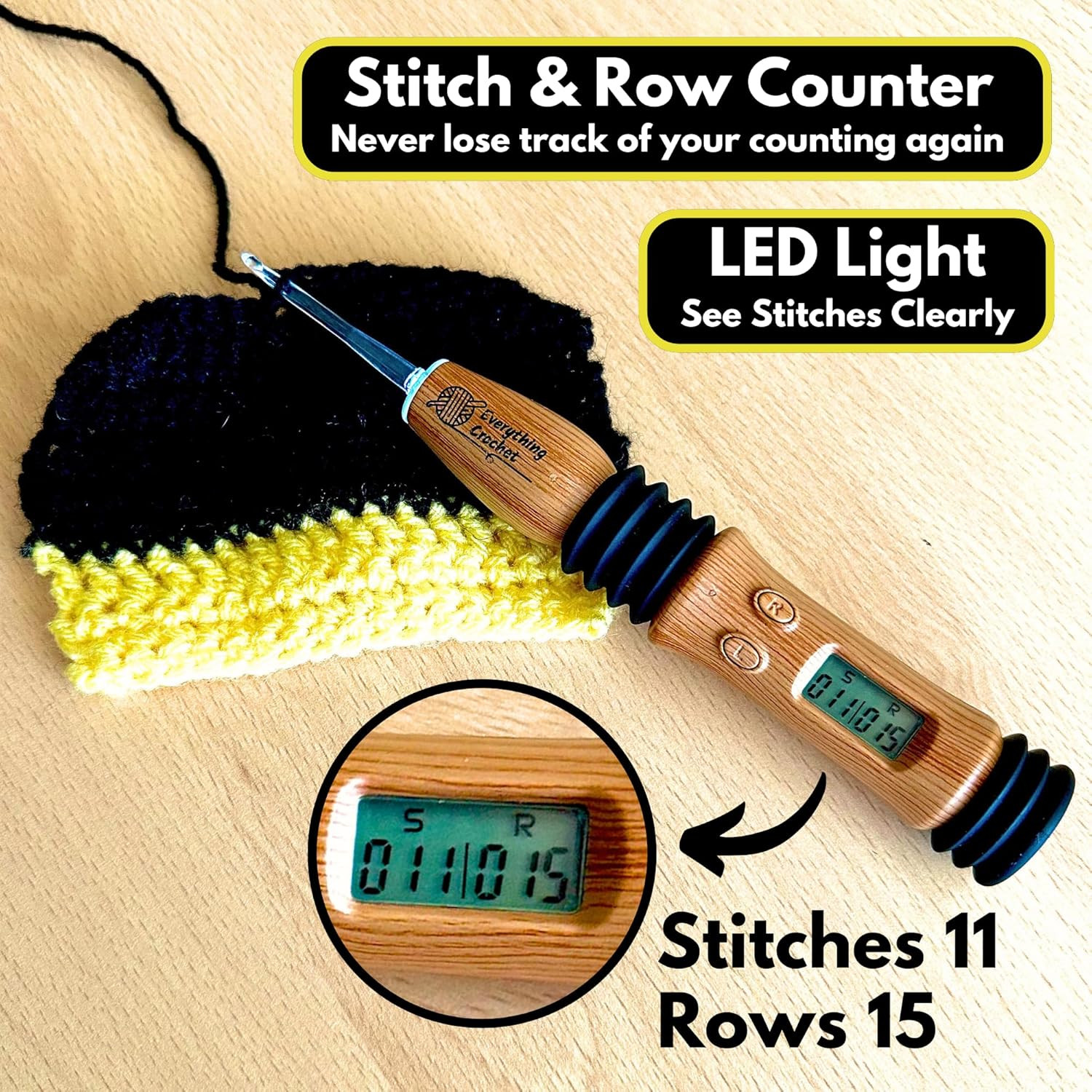Vintage Counting Crochet Hook Set with Light & Counter - Ergonomic for Arthritic