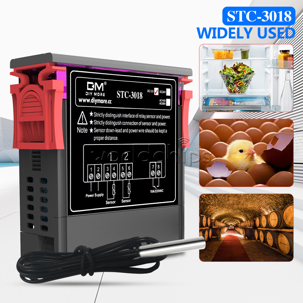STC-3018 DC 12V Dual LED Display Temperature Controller Sensor Probe Thermostat