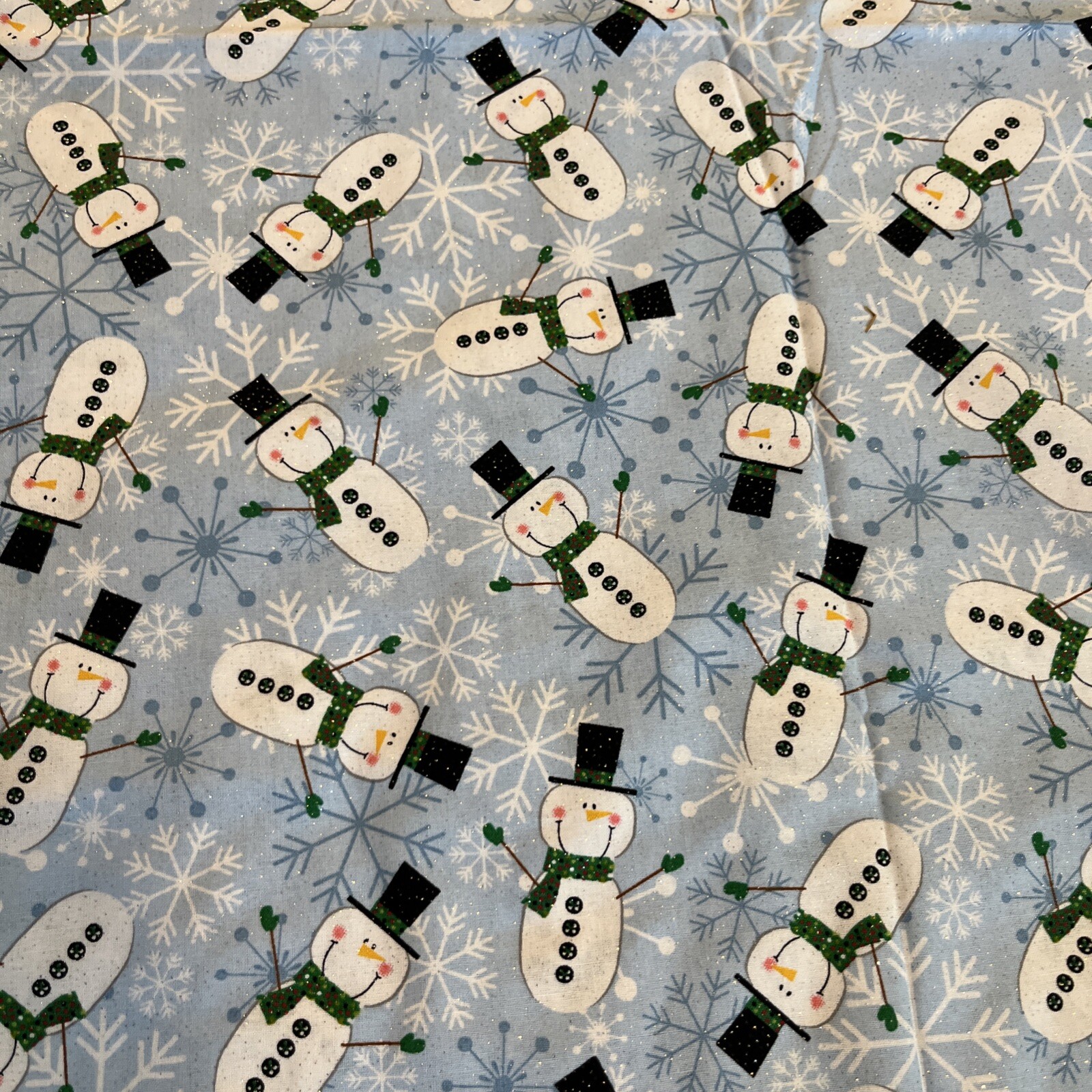 Christmas Snowman Fabric-Metallic Cotton-4 Yds 8”x 44”