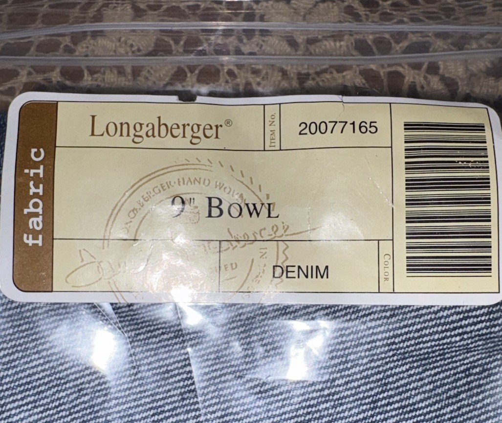 NIP Longaberger Denim 9” Bowl Basket Liner